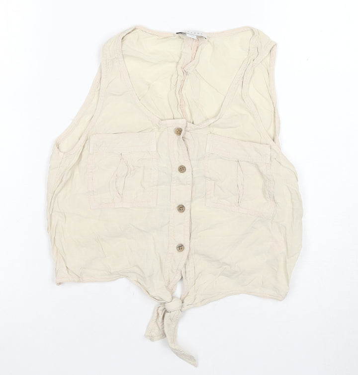 Topshop Beige Sleeveless Cropped Blouse - UK 8