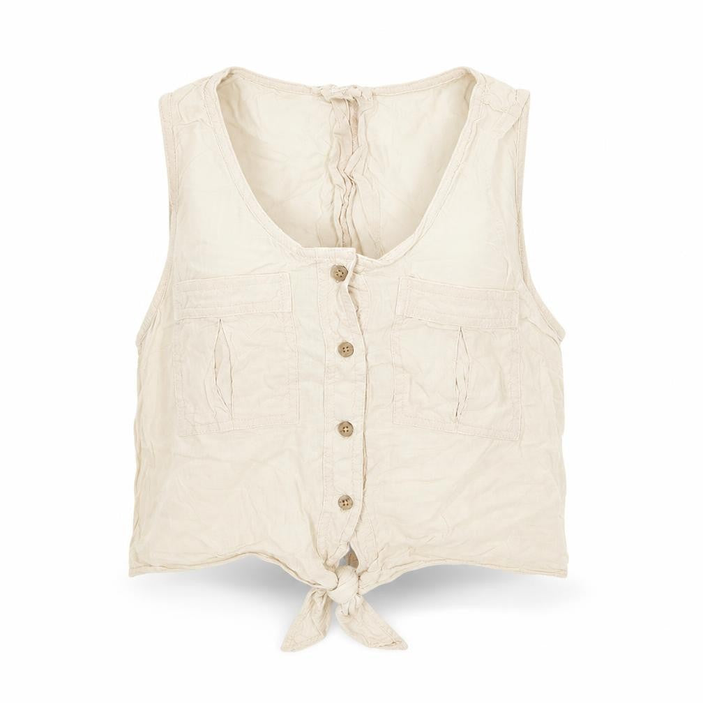 Front view of Topshop Beige Sleeveless Cropped Blouse - UK 8