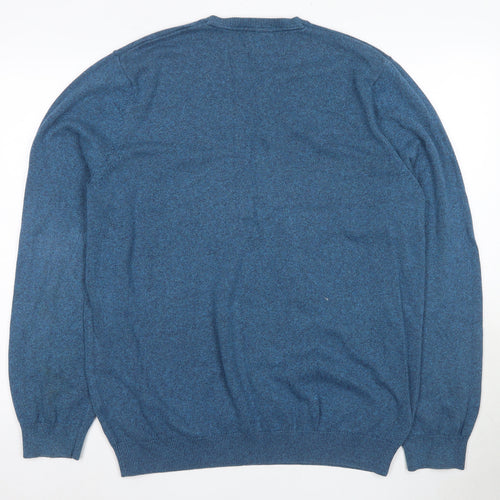 Marks and Spencer Men's Blue Cotton V-Neck Pullover 2XL