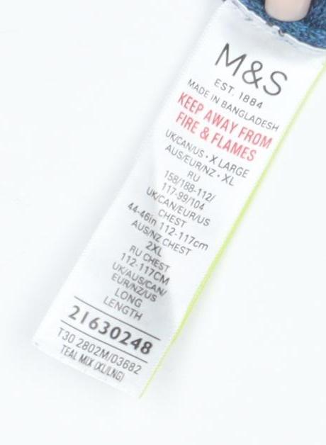 Marks and Spencer Men's Blue Cotton V-Neck Pullover 2XL