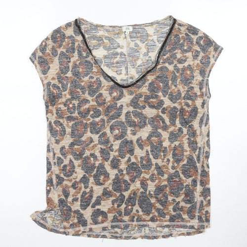 River Island Women's Beige Animal Print V-Neck T-Shirt