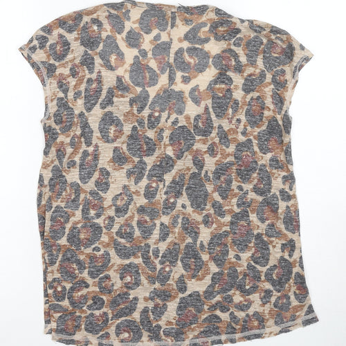 River Island Women's Beige Animal Print V-Neck T-Shirt