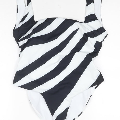 MNG Women's Striped One Piece Swimsuit, Size 6, Black/White