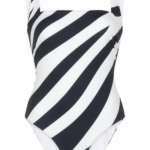MNG Women's Striped One Piece Swimsuit, Size 6, Black/White