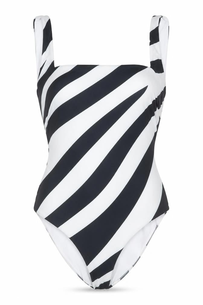MNG Women's Striped One Piece Swimsuit, Size 6, Black/White