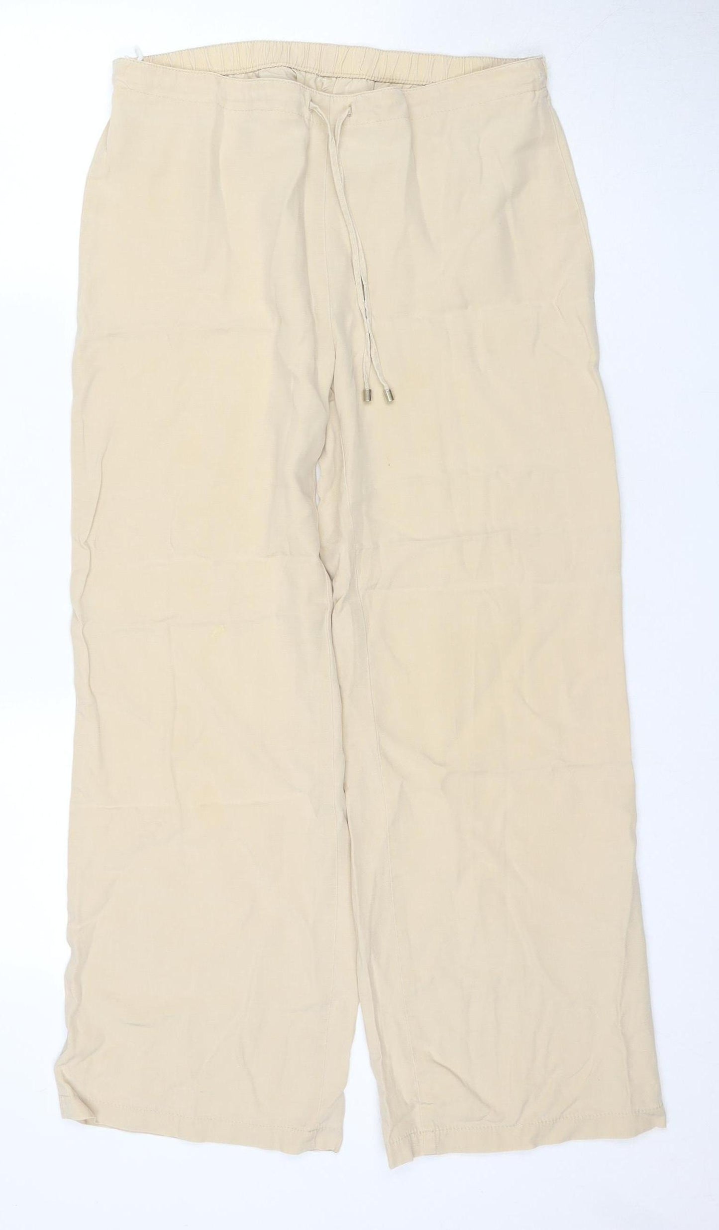 Marks and Spencer Women's Beige Wide-Leg Trousers, Size 12