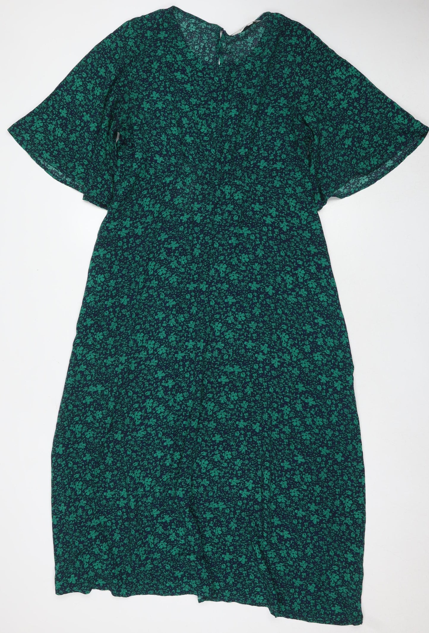Apricot Women's Green Floral A-Line Midi Dress Size 16
