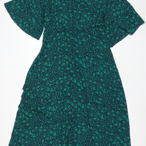 Apricot Women's Green Floral A-Line Midi Dress Size 16