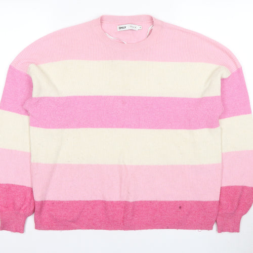 ONLY Women's Pink Striped Knit Pullover Jumper, Size M