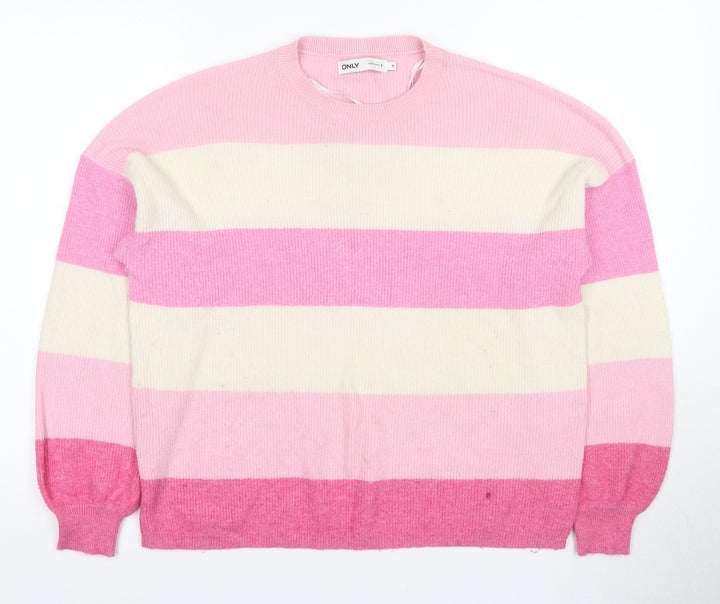 ONLY Women's Pink Striped Knit Pullover Jumper, Size M