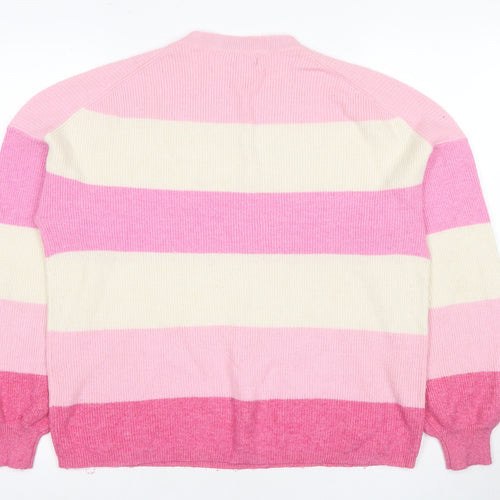 ONLY Women's Pink Striped Knit Pullover Jumper, Size M