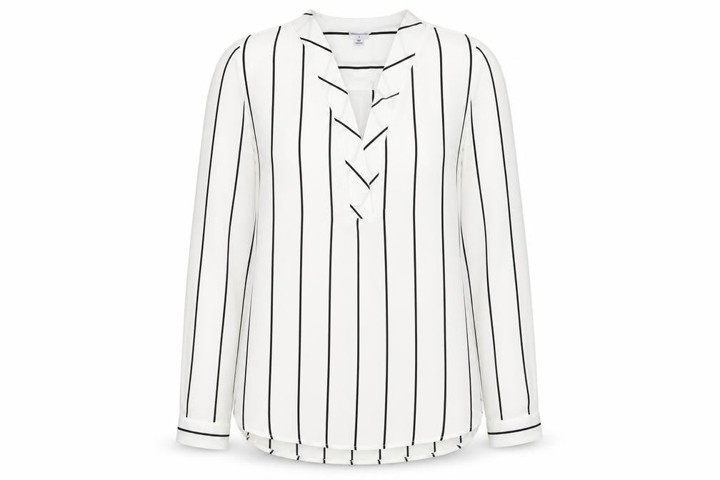 Front view of Jacqueline de Yong Women's White Striped Blouse, size 10