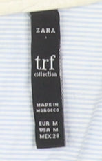 Zara Women's Blue Striped V-Neck Flutter Sleeve Dress M