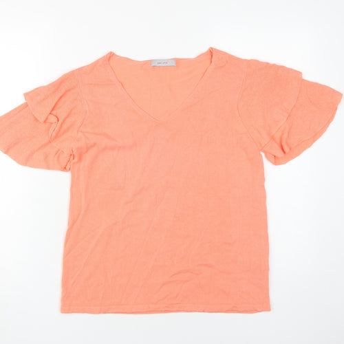 Marks and Spencer Women's Orange V-Neck Flared T-Shirt - Size 10