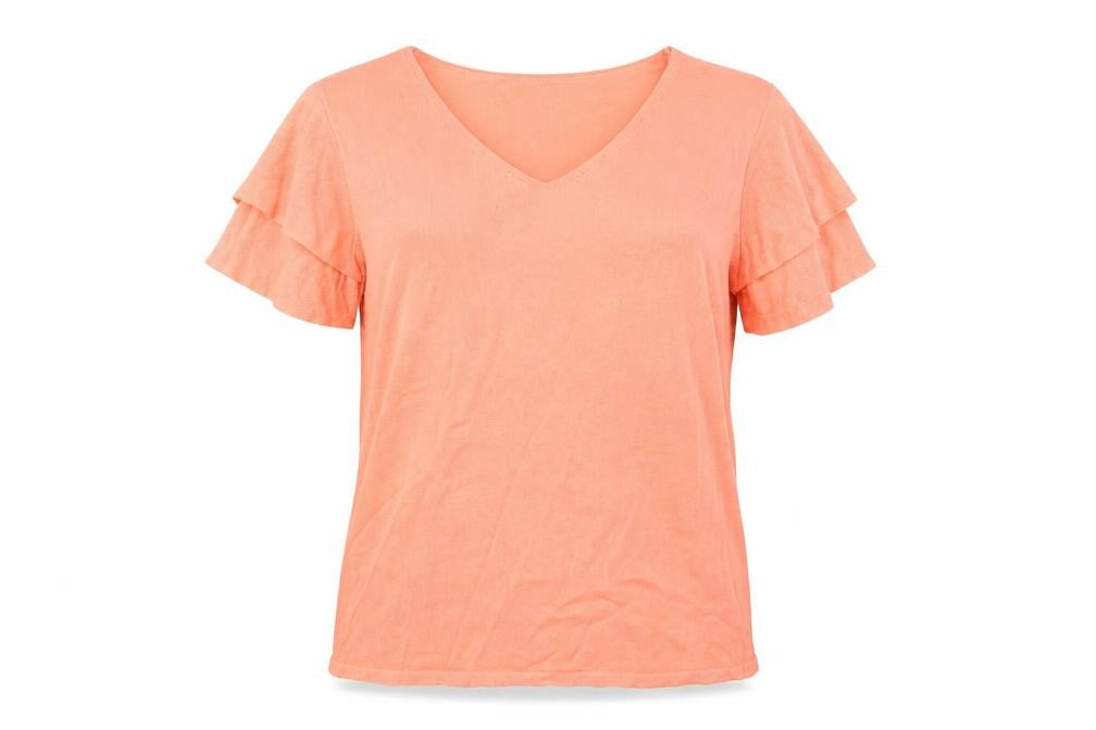 Front view of Marks & Spencer Women's Orange V-Neck Flared T-Shirt -, size 10
