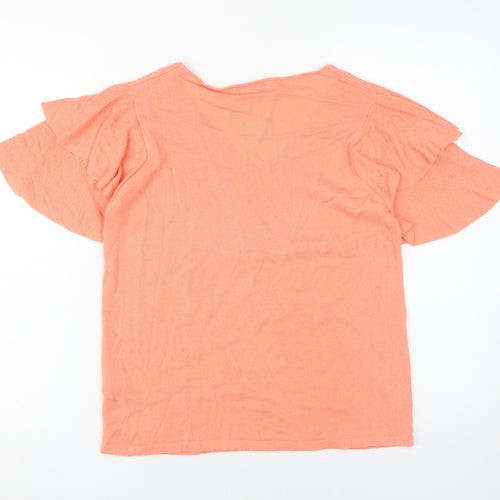 Marks and Spencer Women's Orange V-Neck Flared T-Shirt - Size 10