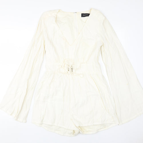 MINKPINK Women Ivory Playsuit L V-Neck Casual Spring