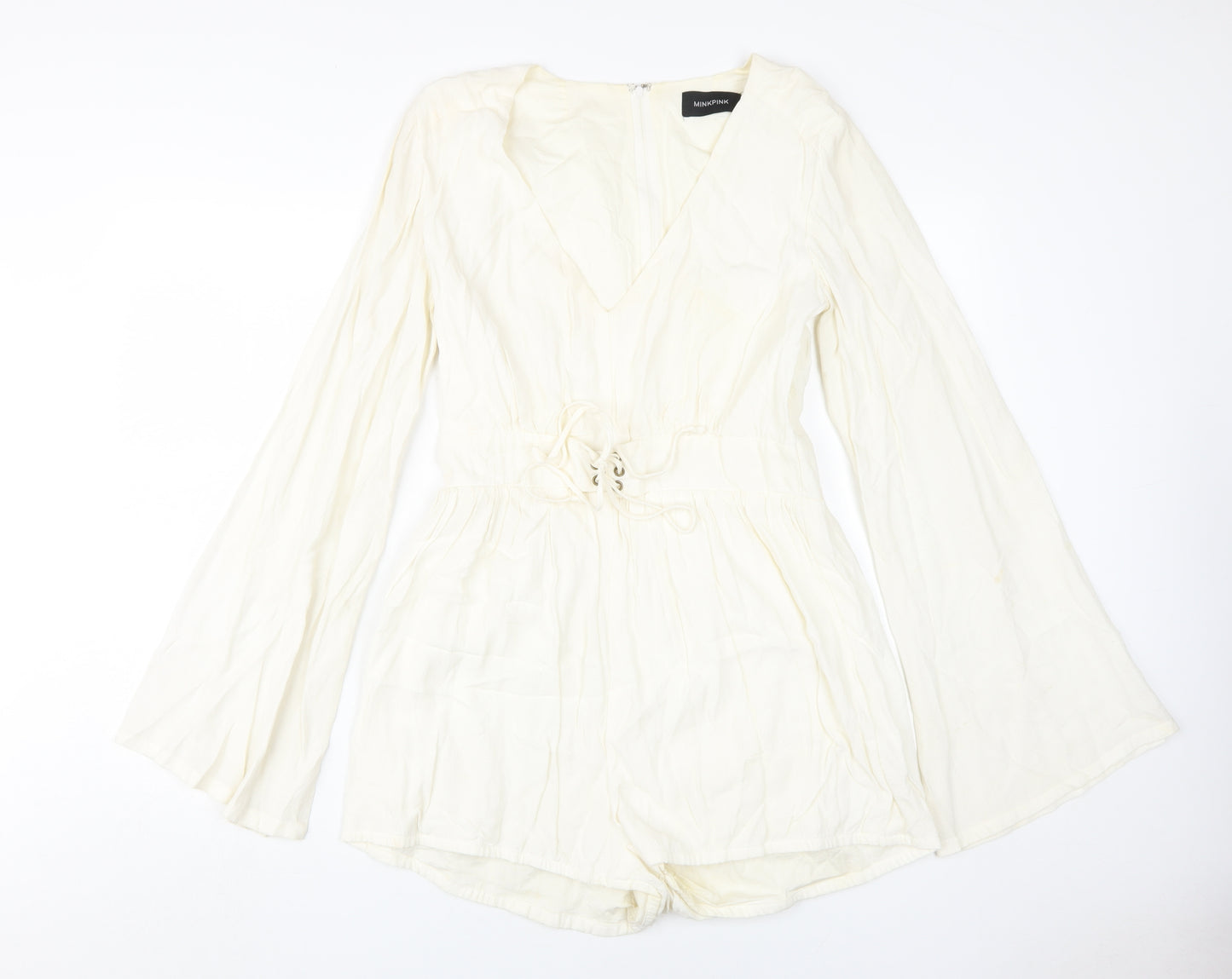 MINKPINK Women Ivory Playsuit L V-Neck Casual Spring