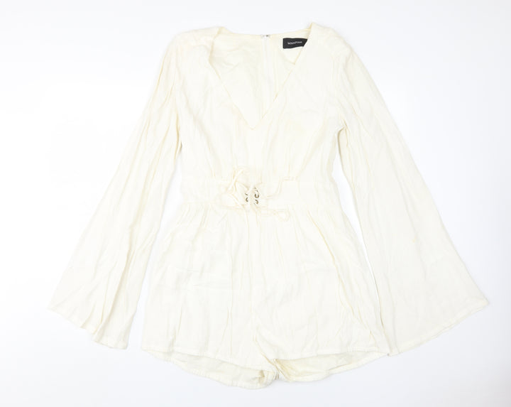 MINKPINK Women Ivory Playsuit L V-Neck Casual Spring