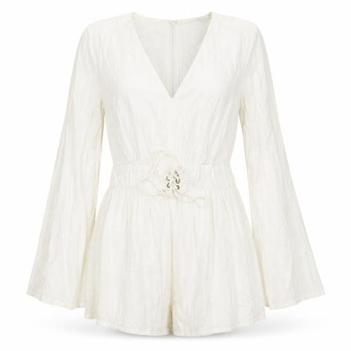 MINKPINK Women Ivory Playsuit L V-Neck Casual Spring