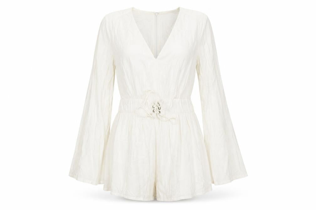 MINKPINK Women Ivory Playsuit L V-Neck Casual Spring