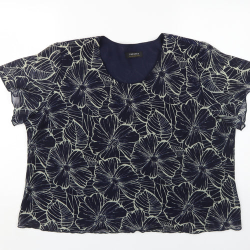 Forever Women's Floral Blue 2XL Tunic Blouse