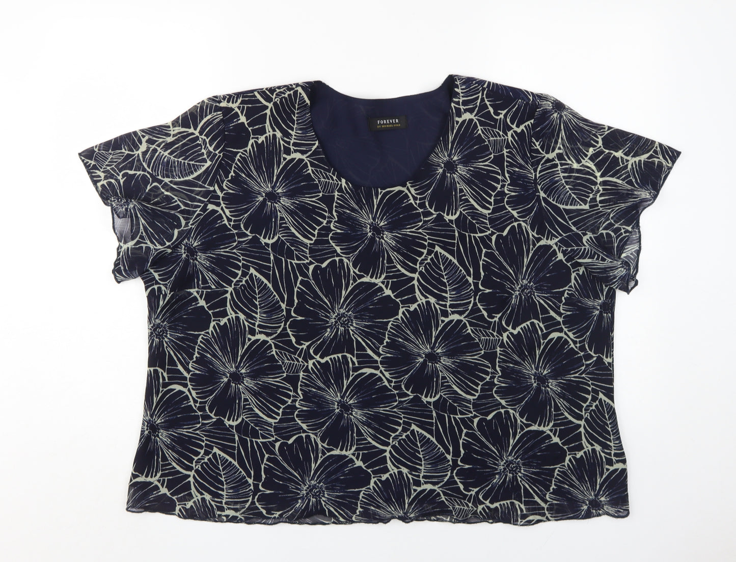 Forever Women's Floral Blue 2XL Tunic Blouse
