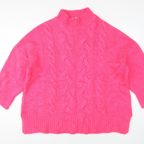 Next Women's Pink Cable-Knit Mock Neck Jumper XL