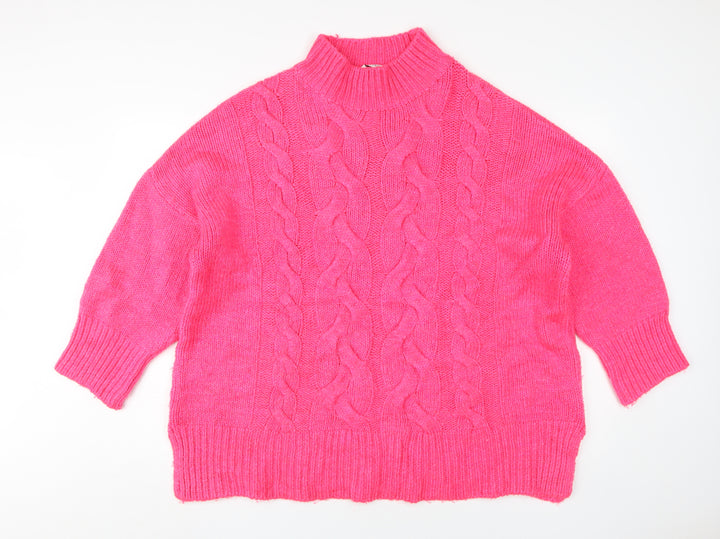 Next Women's Pink Cable-Knit Mock Neck Jumper XL