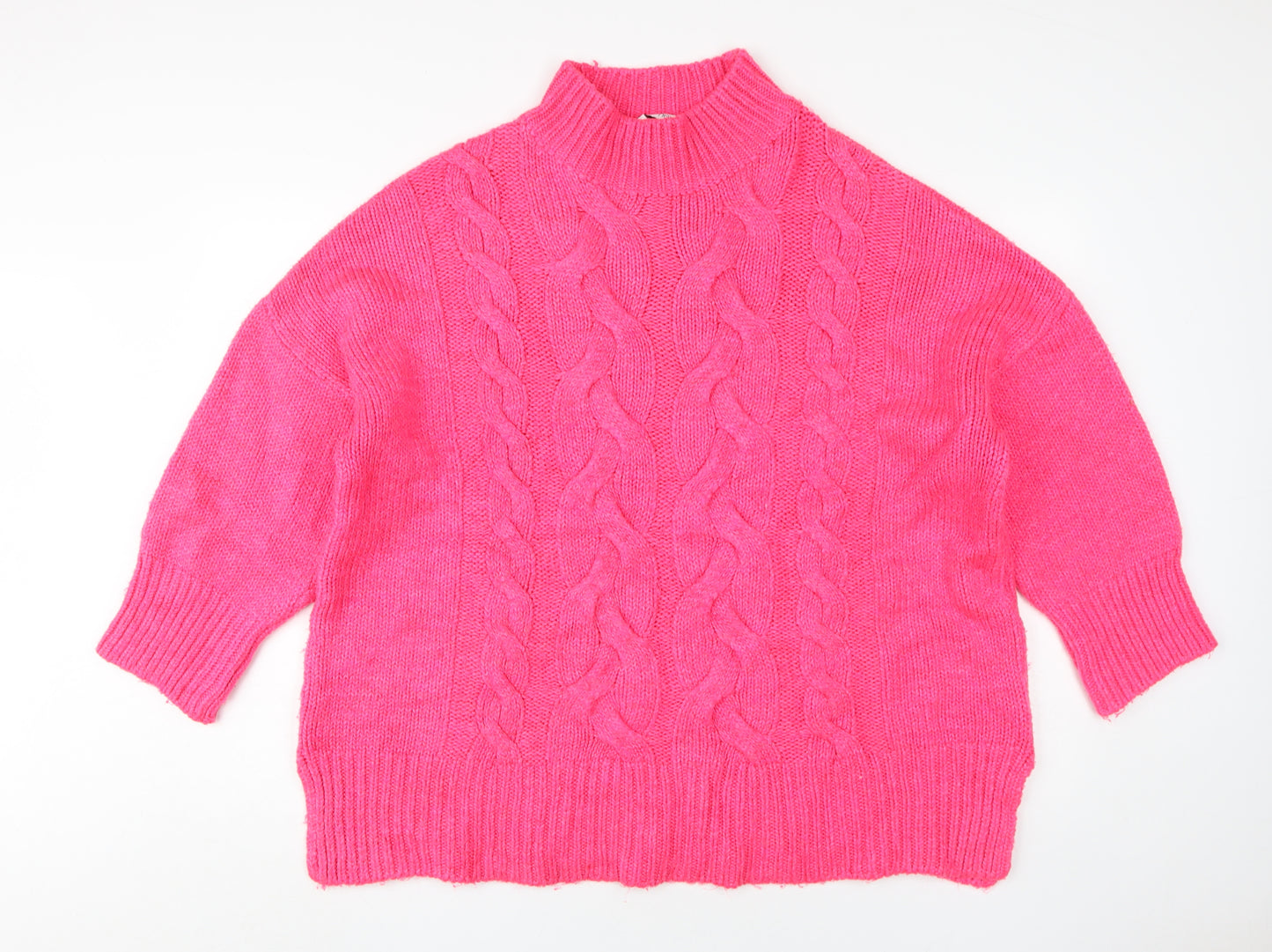 Next Women's Pink Cable-Knit Mock Neck Jumper XL