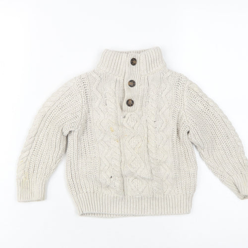 Gap Boys Beige Cable Knit High Neck Henley Jumper 3 Years