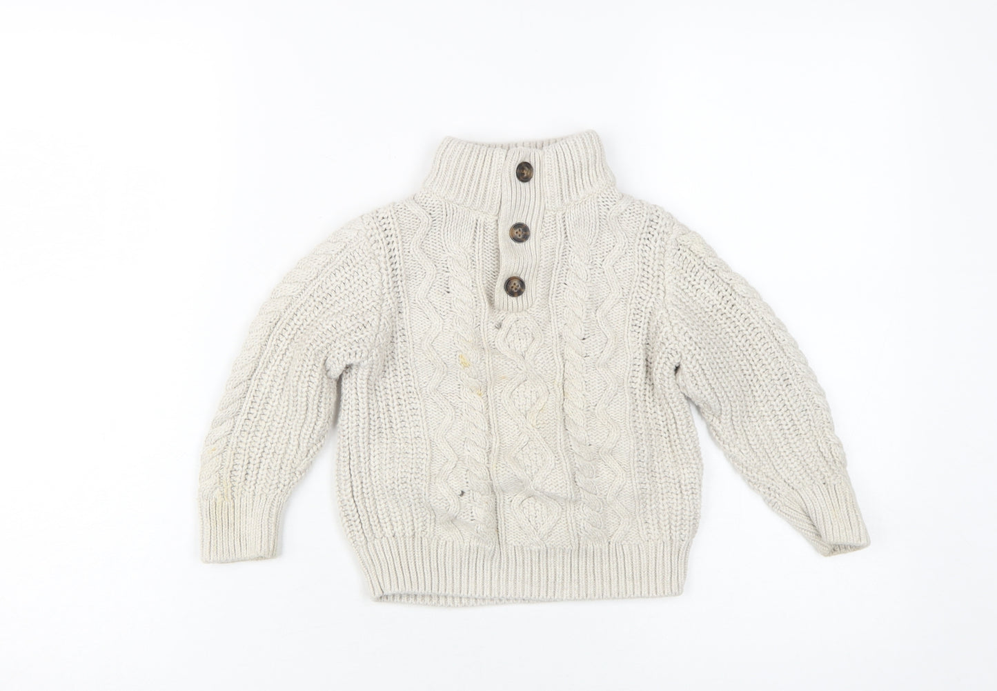 Gap Boys Beige Cable Knit High Neck Henley Jumper 3 Years