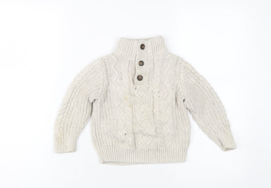 Gap Boys Beige Cable Knit High Neck Henley Jumper 3 Years