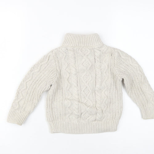 Gap Boys Beige Cable Knit High Neck Henley Jumper 3 Years