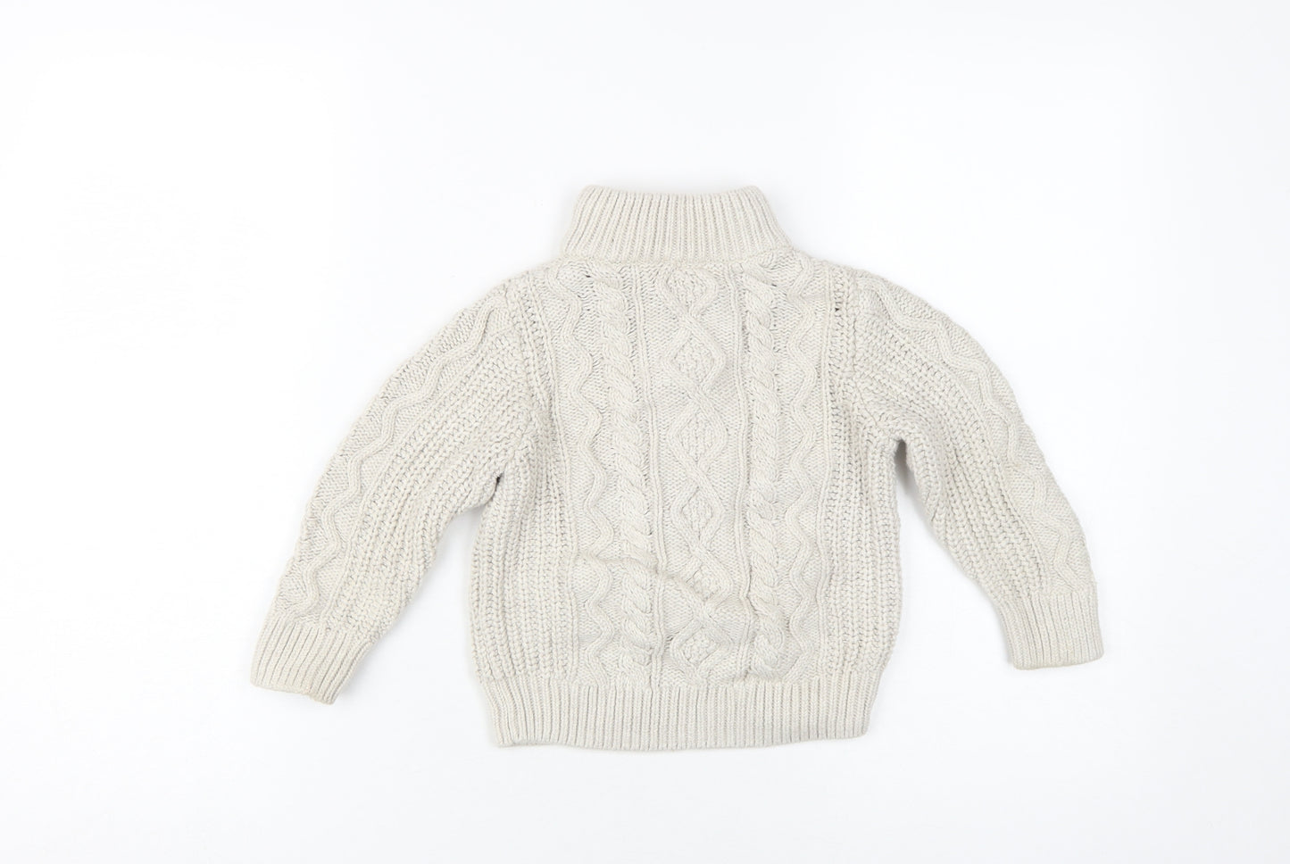 Gap Boys Beige Cable Knit High Neck Henley Jumper 3 Years