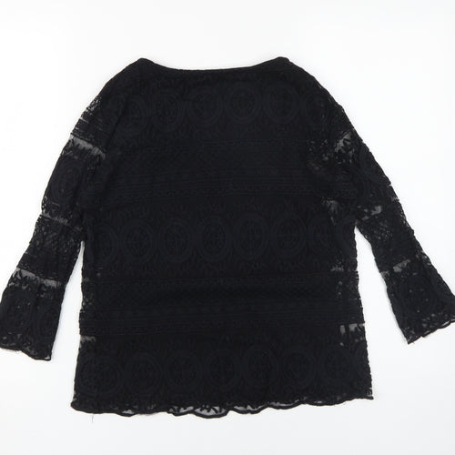 A&G Women's Black Lace Blouse S Classic Bell Sleeve