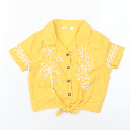 Marks and Spencer Girls Yellow Embroidered Button-Up Shirt