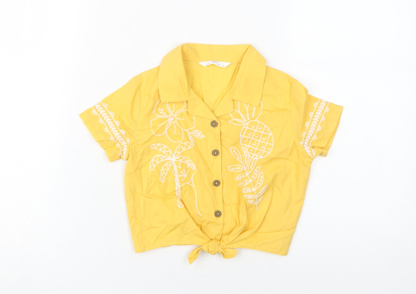 Marks and Spencer Girls Yellow Embroidered Button-Up Shirt