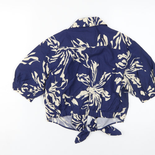 Zara Women's Blue Beige Floral Cropped Blouse XS