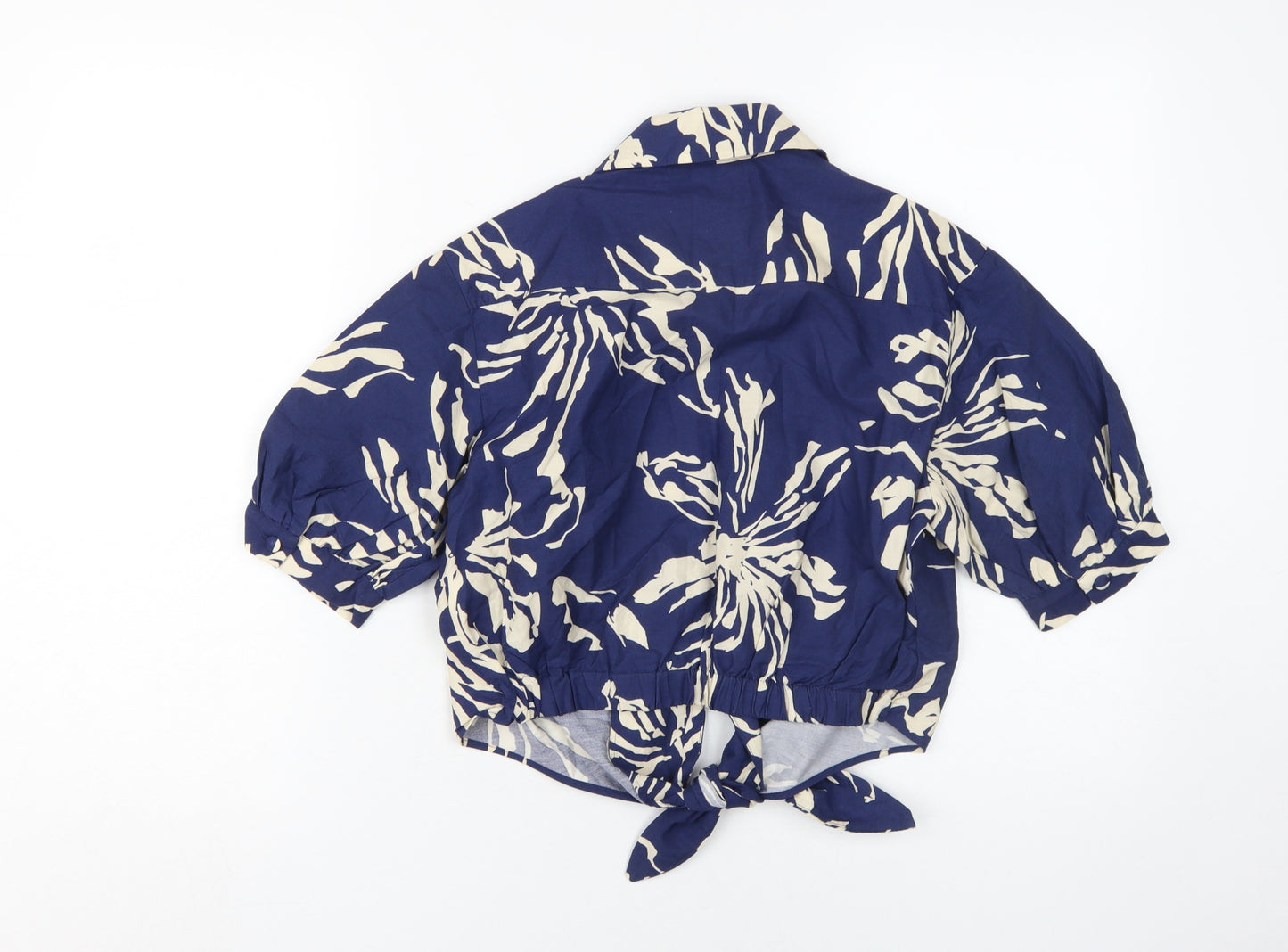 Zara Women's Blue Beige Floral Cropped Blouse XS