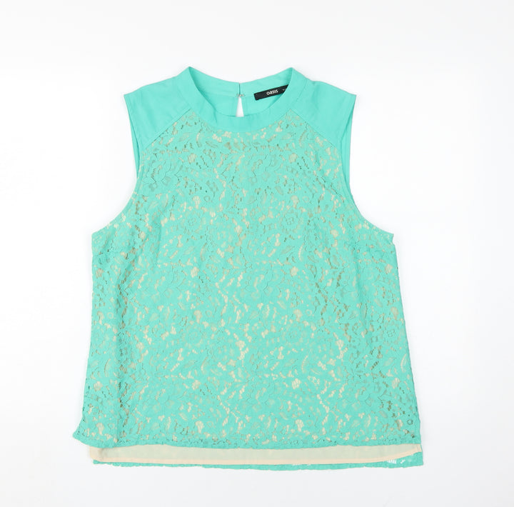 Oasis Womens Green High Neck Sleeveless Top