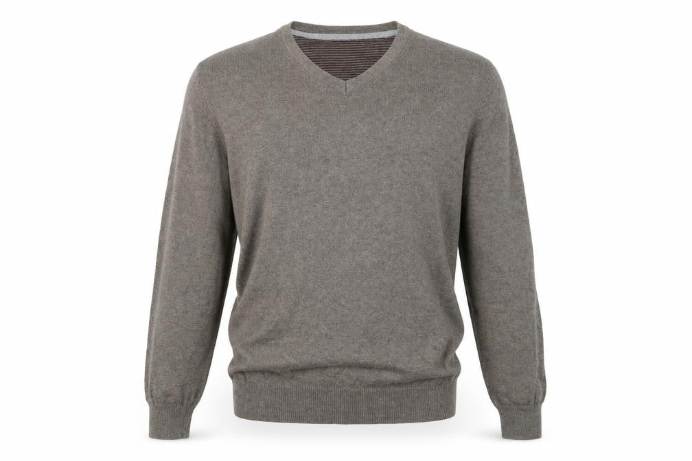 Front view of Jeff Banks Men's Brown V-Neck jumper, size S