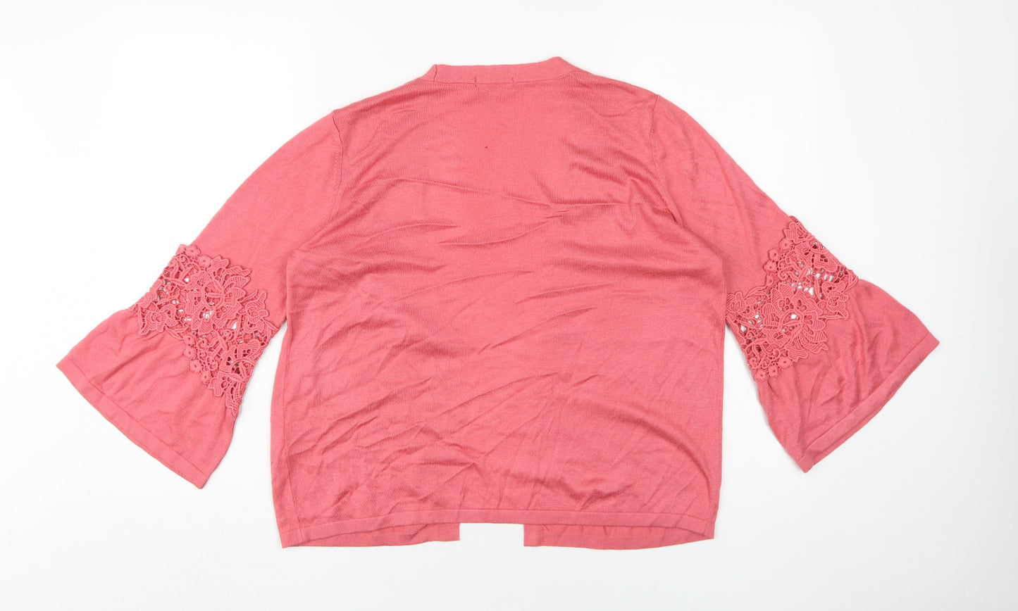 M&Co Women's Pink Bell Sleeve Cardigan Size 12