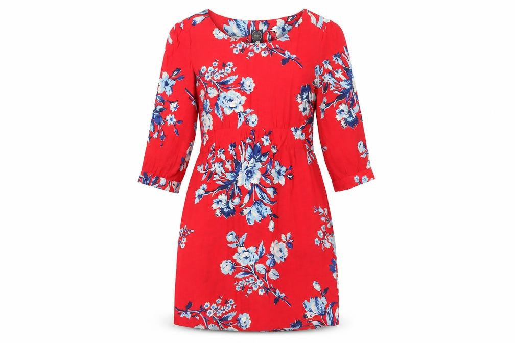 Front view of Joules Women's Red Floral Dress, size 6