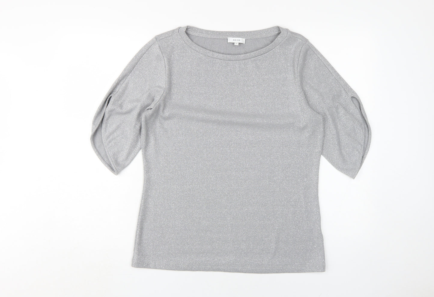 Reiss Women's Silver 3/4 Sleeve Knit Top - Size S