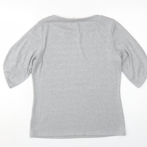 Reiss Women's Silver 3/4 Sleeve Knit Top - Size S