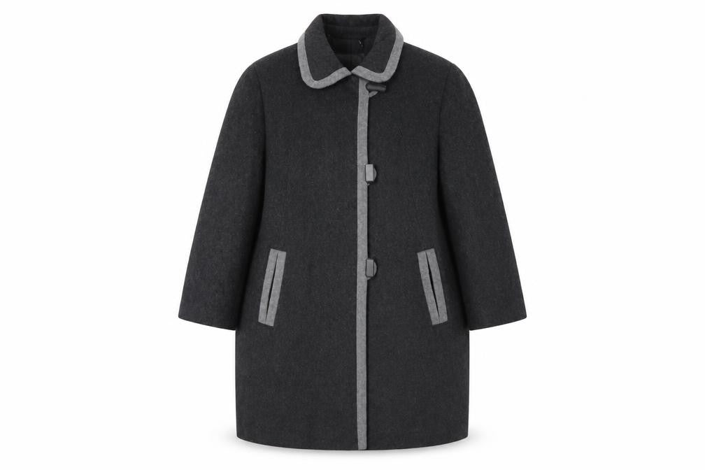 Front view of Eastex Women's Black Overcoat, size 12, Classic Style