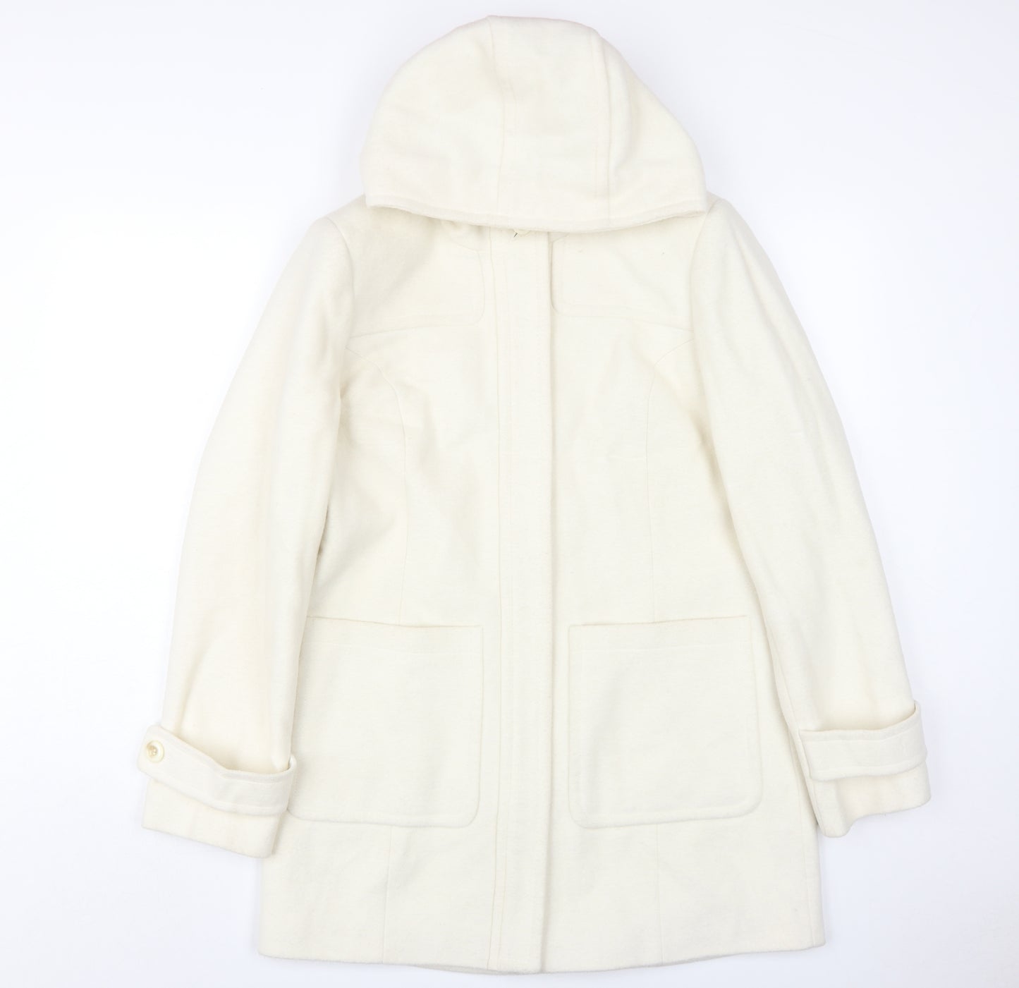 Laura Ashley Women's Ivory Overcoat Size 12 Hooded Classic