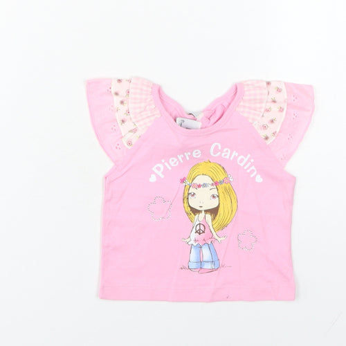 Pierre Cardin Girls Pink T-Shirt 3-6 Months Cartoon Floral Top