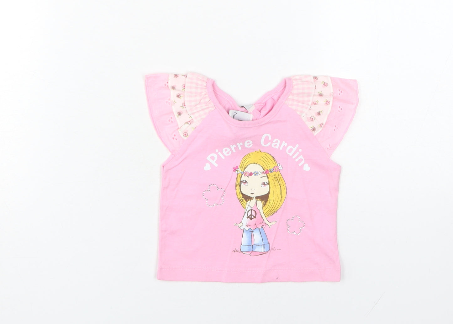 Pierre Cardin Girls Pink T-Shirt 3-6 Months Cartoon Floral Top